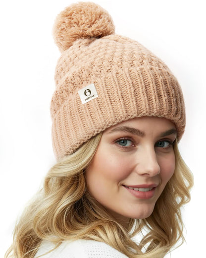 FURTALK Womens Winter Beanie Hat with Knitted Pom Pom Warm Fleece Lined Knit Soft Skull Cap for Women