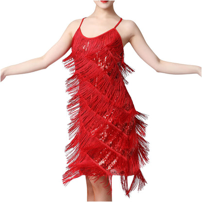 fartey Womens Fringe Dress Spaghetti Strap Sleeveless Tassel Sling Dress Sexy V Neck Backless Cocktail Party Mini Dress
