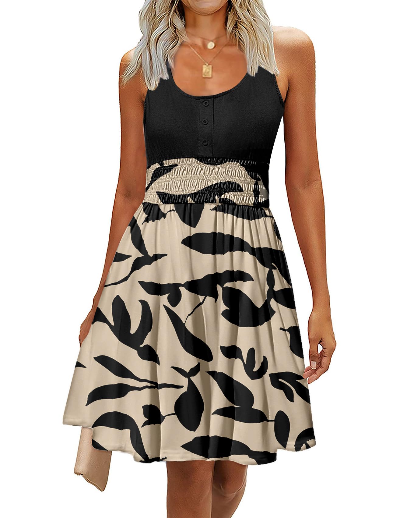 Summer Dresses for Women Casual Sleeveless Sundresses Elastic Waist Mini Sun Dress