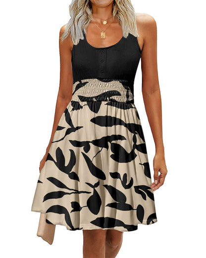 Summer Dresses for Women Casual Sleeveless Sundresses Elastic Waist Mini Sun Dress