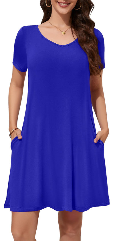 WEACZZY Summer Dresses for Women 2026 V-Neck Casual T Shirt Dress Loose Short Sleeve Flowy Dresses with Pockets