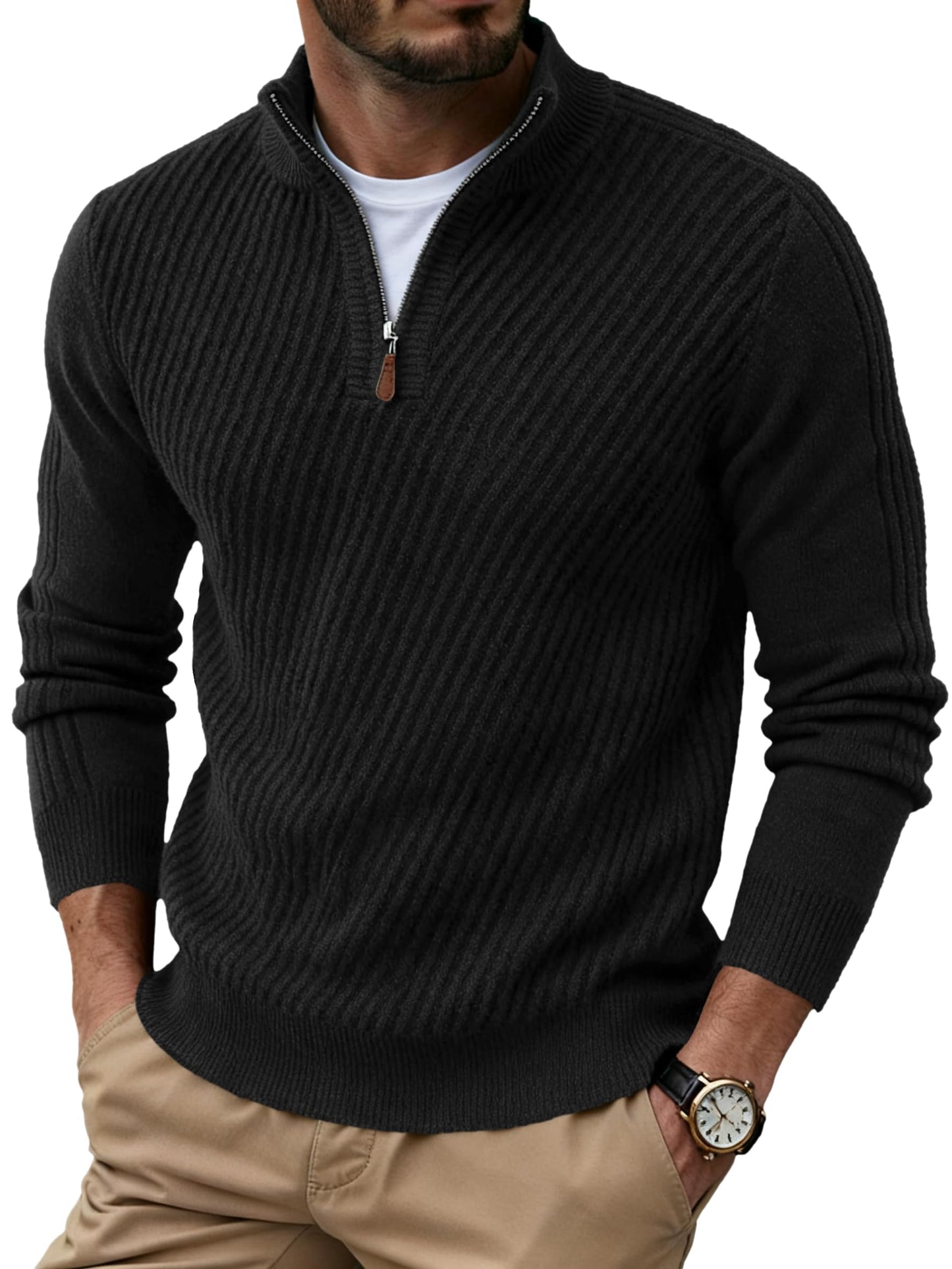 Sailwind Men's Quarter Zip Up Pullover Knit Texture Sweater Casual Long Sleeve Sweaters