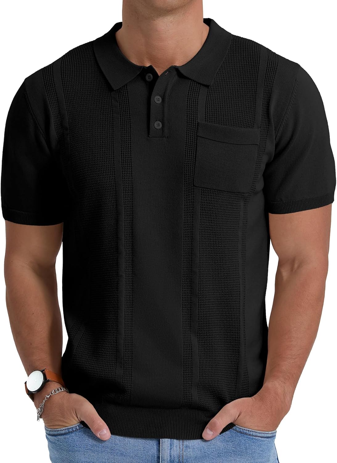 Sailwind Mens Textured Knit Polo Shirts Short Sleeve Summer Collared T Shirt with Pocket