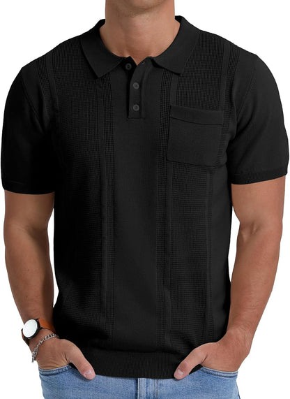 Sailwind Mens Textured Knit Polo Shirts Short Sleeve Summer Collared T Shirt with Pocket