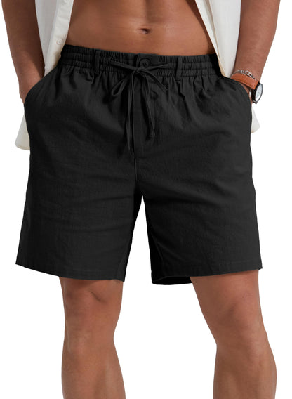 Sailwind Men's Linen Shorts 7" Casual Elastic Waist Drawstring Summer Beach Shorts