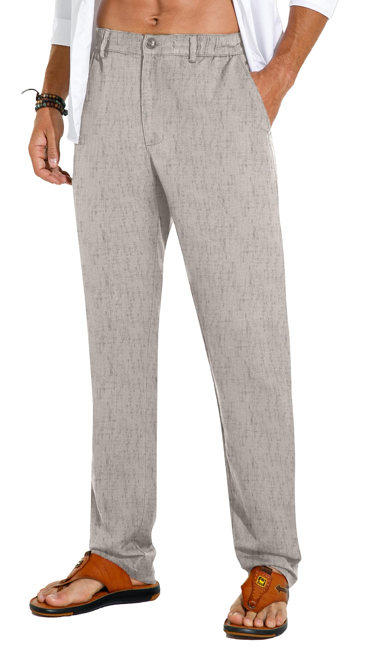 Sailwind Men's Summer Beach Linen Pants Casual Lightweight Elastic Waist Drawstring Loose Pants