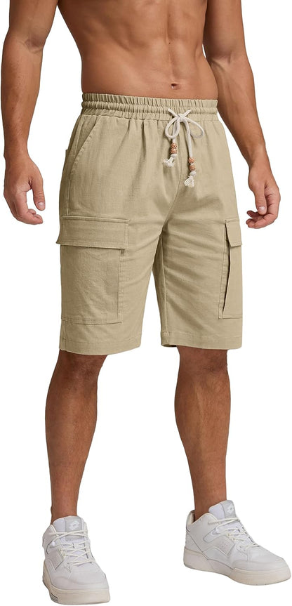 Sailwind Men Cargo Linen Shorts Casual Drawstring Summer Beach Shorts