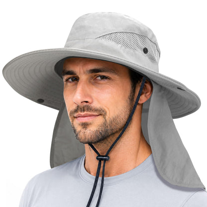 PFFY Sun Bucket Hats for Men Women Fishing Hat UV Protection Wide Brim Beach Safari Hat with Neck Flap