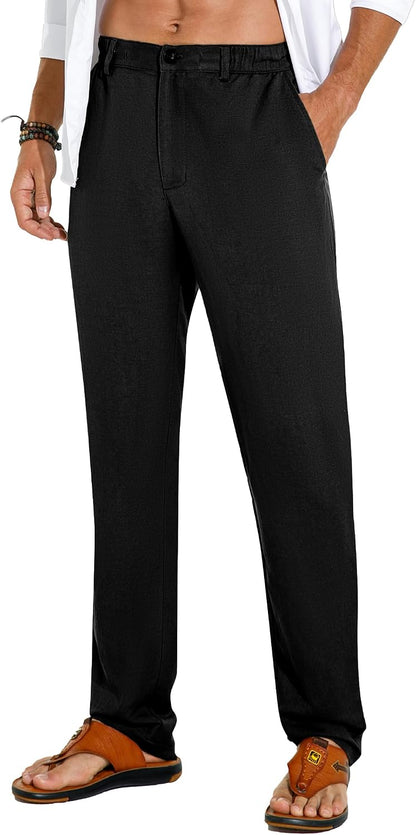 Sailwind Men's Summer Beach Linen Pants Casual Lightweight Elastic Waist Drawstring Loose Pants