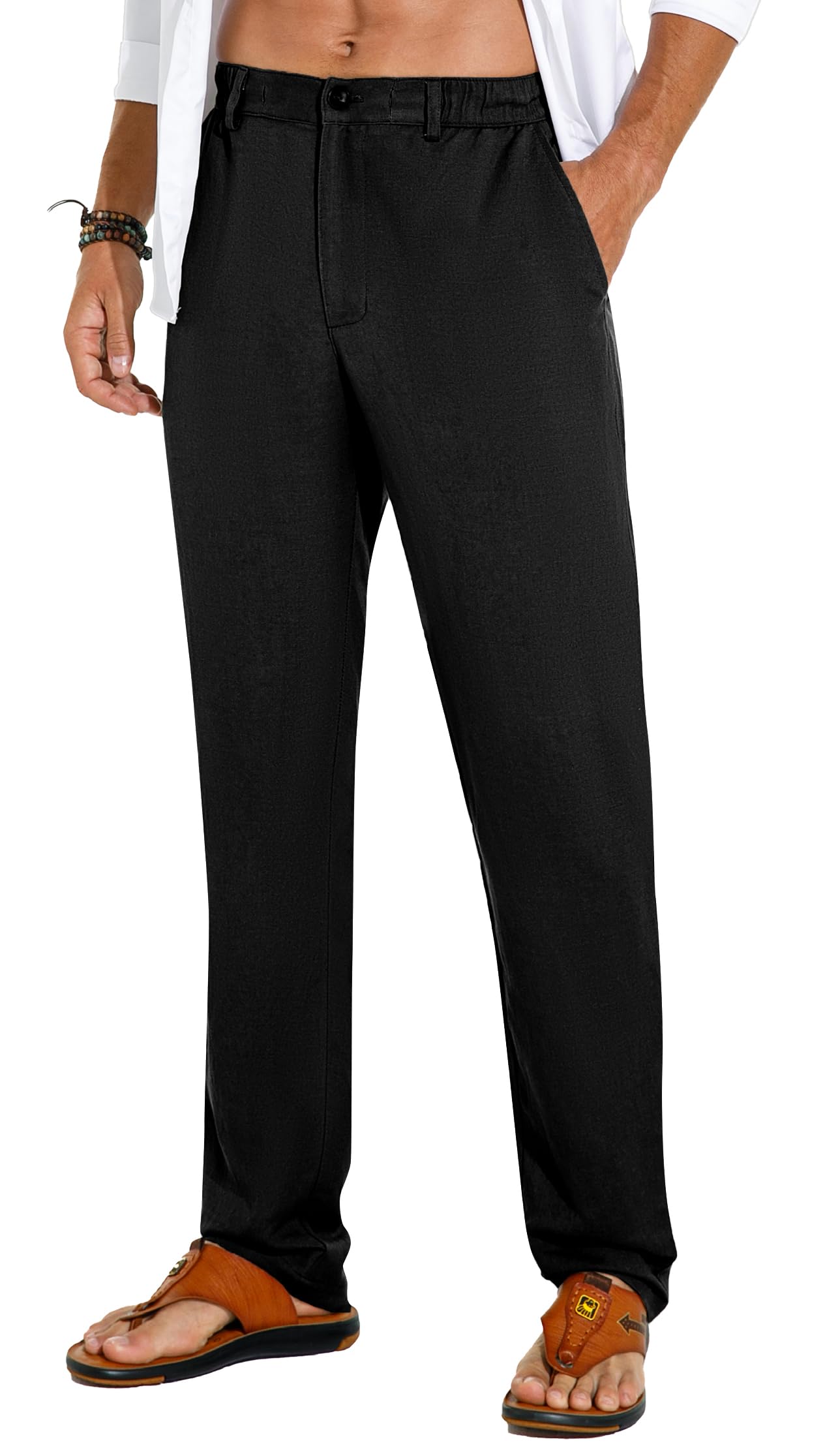 Sailwind Men's Summer Beach Linen Pants Casual Lightweight Elastic Waist Drawstring Loose Pants