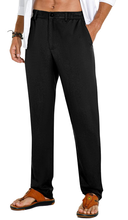 Sailwind Men's Summer Beach Linen Pants Casual Lightweight Elastic Waist Drawstring Loose Pants