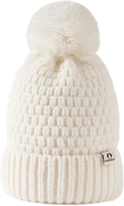 FURTALK Womens Winter Beanie Hat with Knitted Pom Pom Warm Fleece Lined Knit Soft Skull Cap for Women