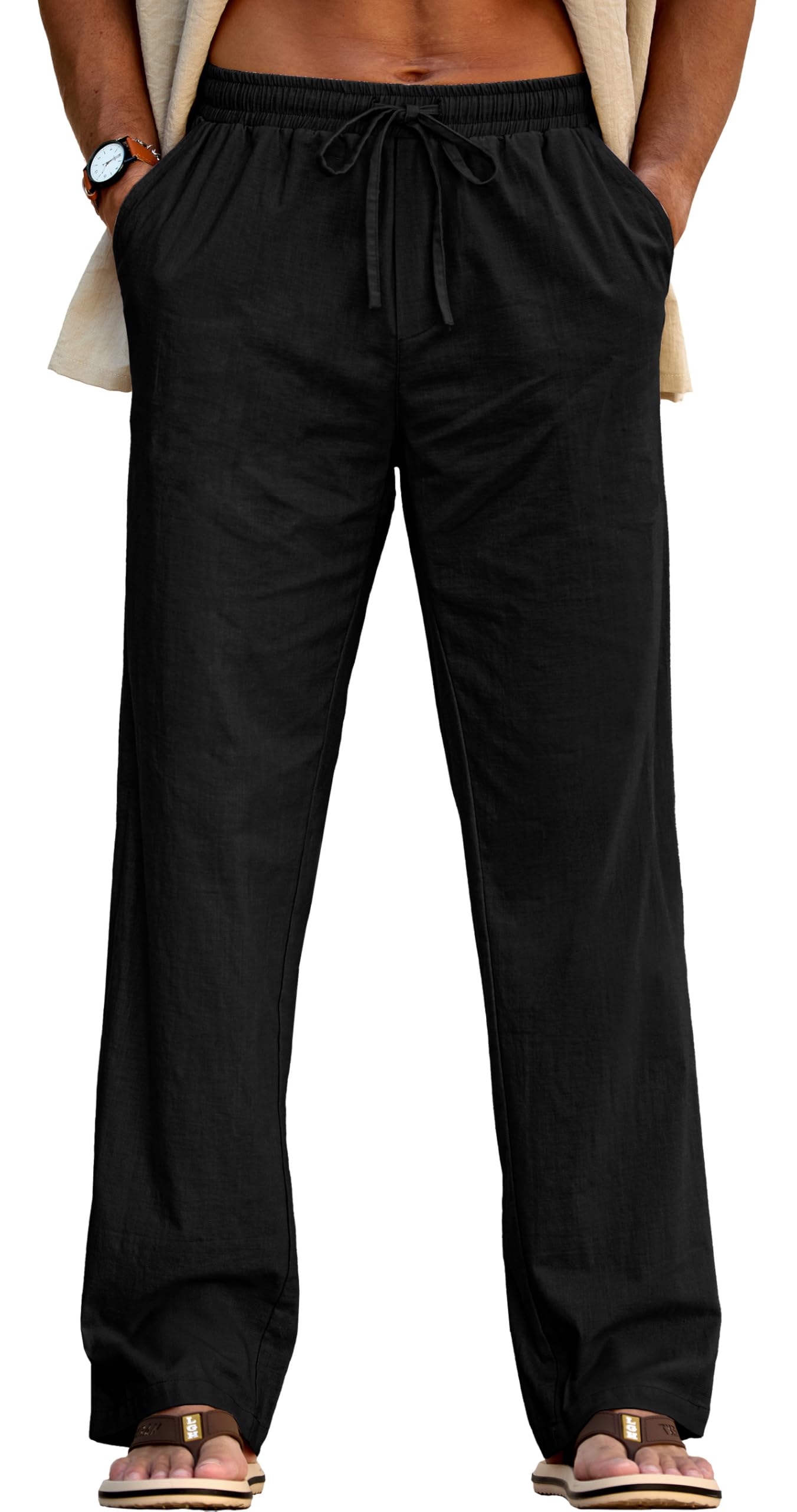 Sailwind Men's Casual Linen Pants Beach Summer Drawstring Elastic Waist Lightweight Pants