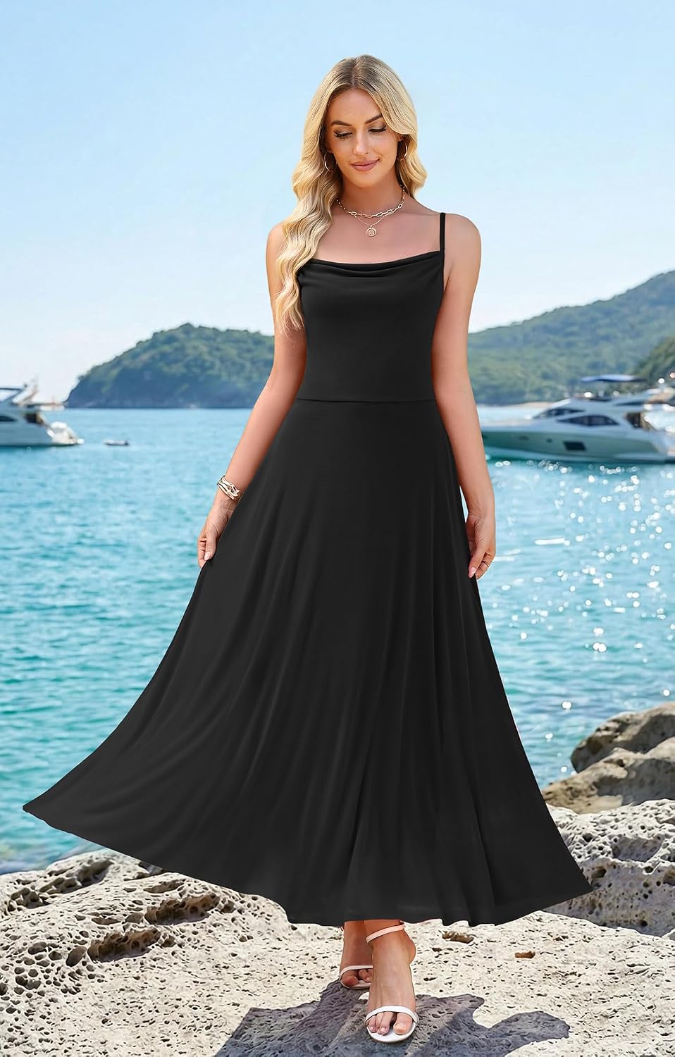 WEACZZY Cocktail Dresses for Women 2026 Spaghetti Strap Sundress Wedding Guest Maxi Dress