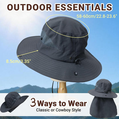 PFFY Sun Bucket Hats for Men Women Fishing Hat UV Protection Wide Brim Beach Safari Hat with Neck Flap