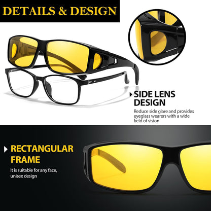 TJUTR Night Vision Driving Glasses Fit Over Eyeglasses for Men Women, Anti-Glare Polarized UV400 Protection Yellow Lens 2612R