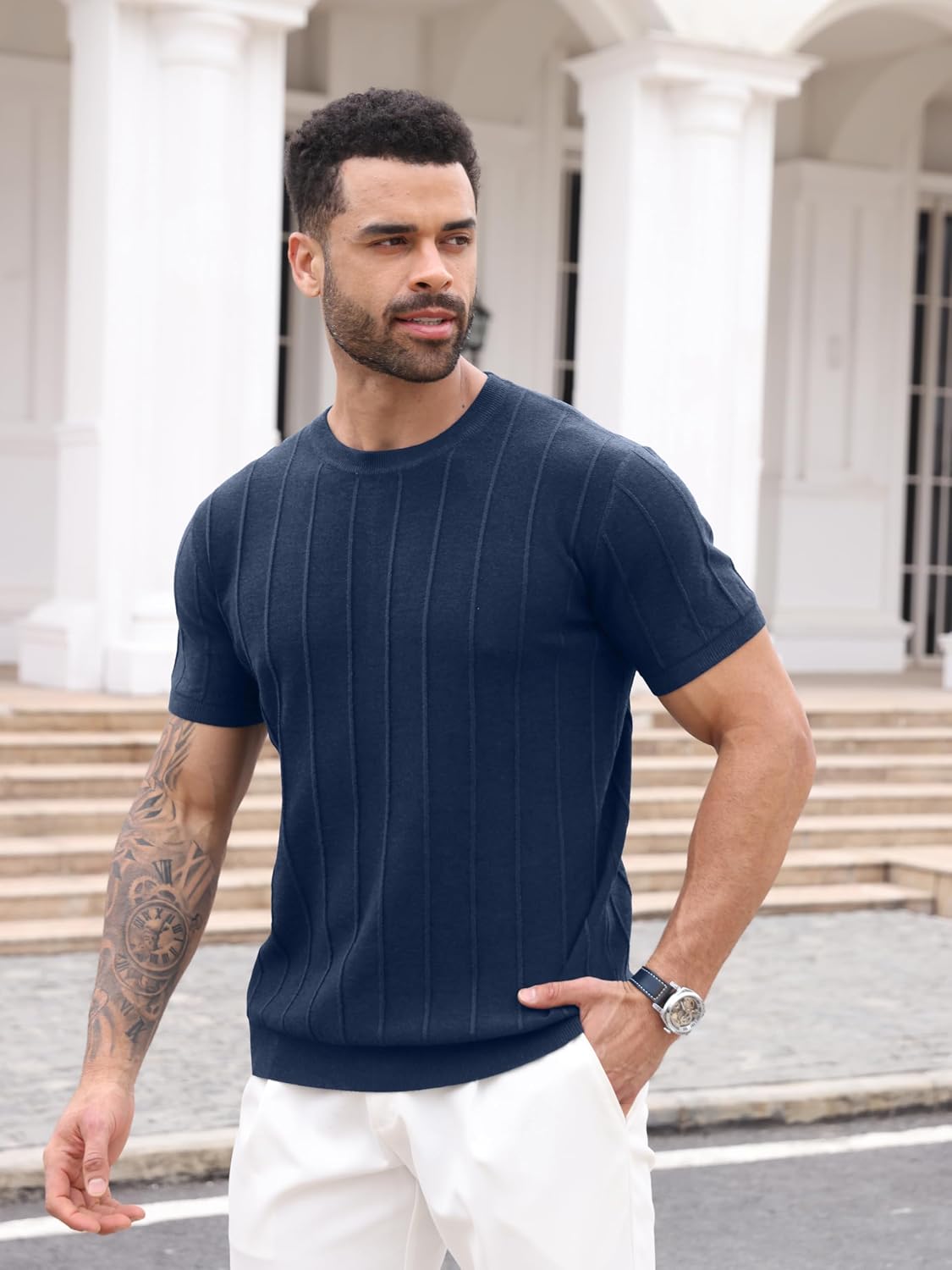 Sailwind Mens Knit Sweater Shirts Short Sleeve Casual Ribbed Pullover T-Shirts