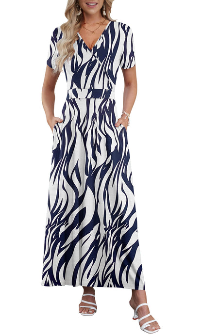 AUSELILY Maxi Dresses for Women Ankle Length Floral Print Beach Long Flowy Dress with Pockets