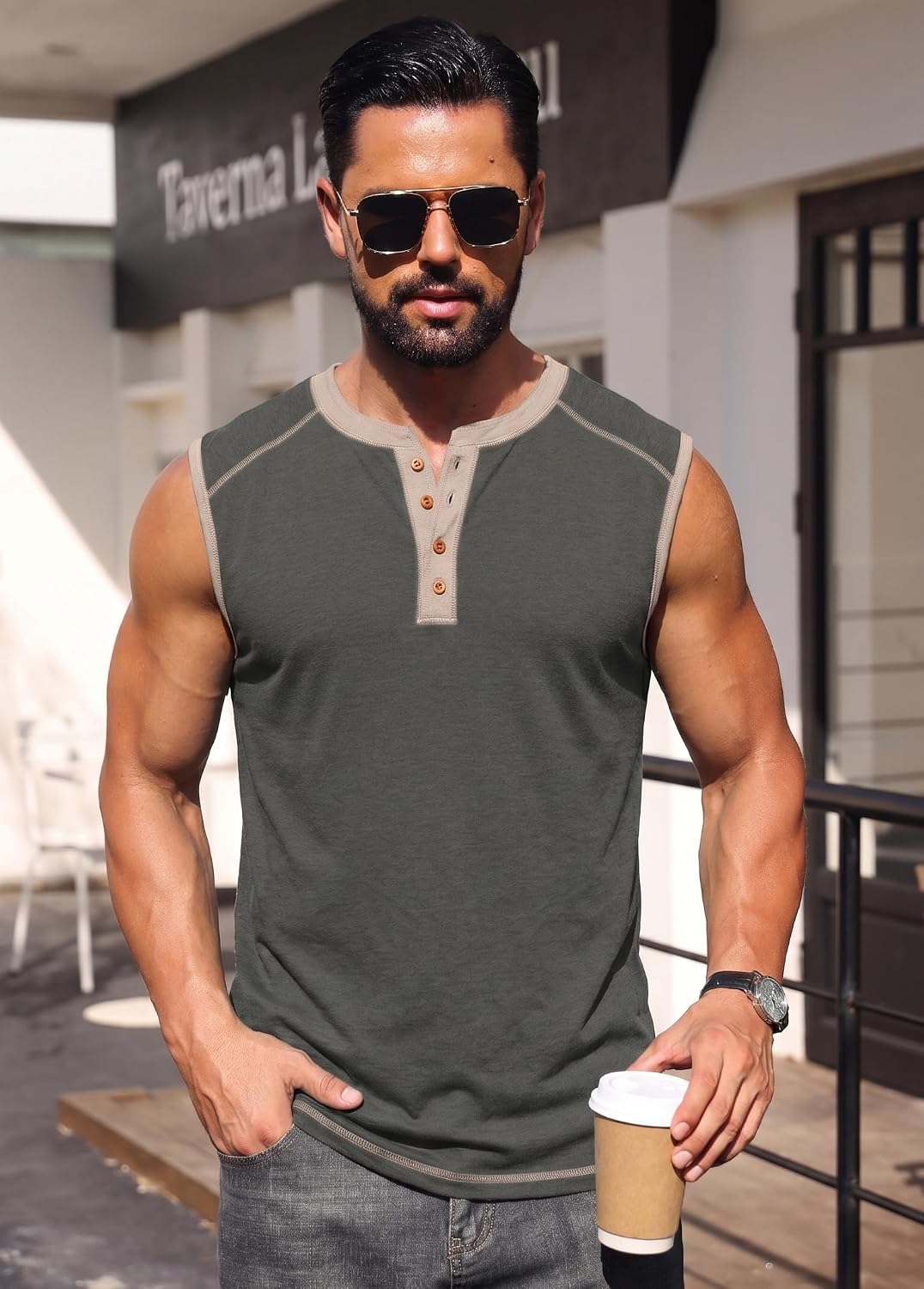 Sailwind Men's Casual Tank Top Henley Sleeveless Shirt Summer Athletic Gym Muscle Tee
