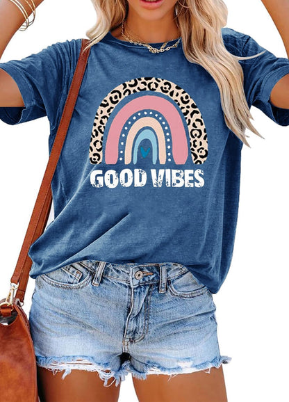 YEXIPO Womens Graphic Tees Short Sleeve Summer Tops Funny Letter Print Crew Neck Casual Loose Cute T Shirts
