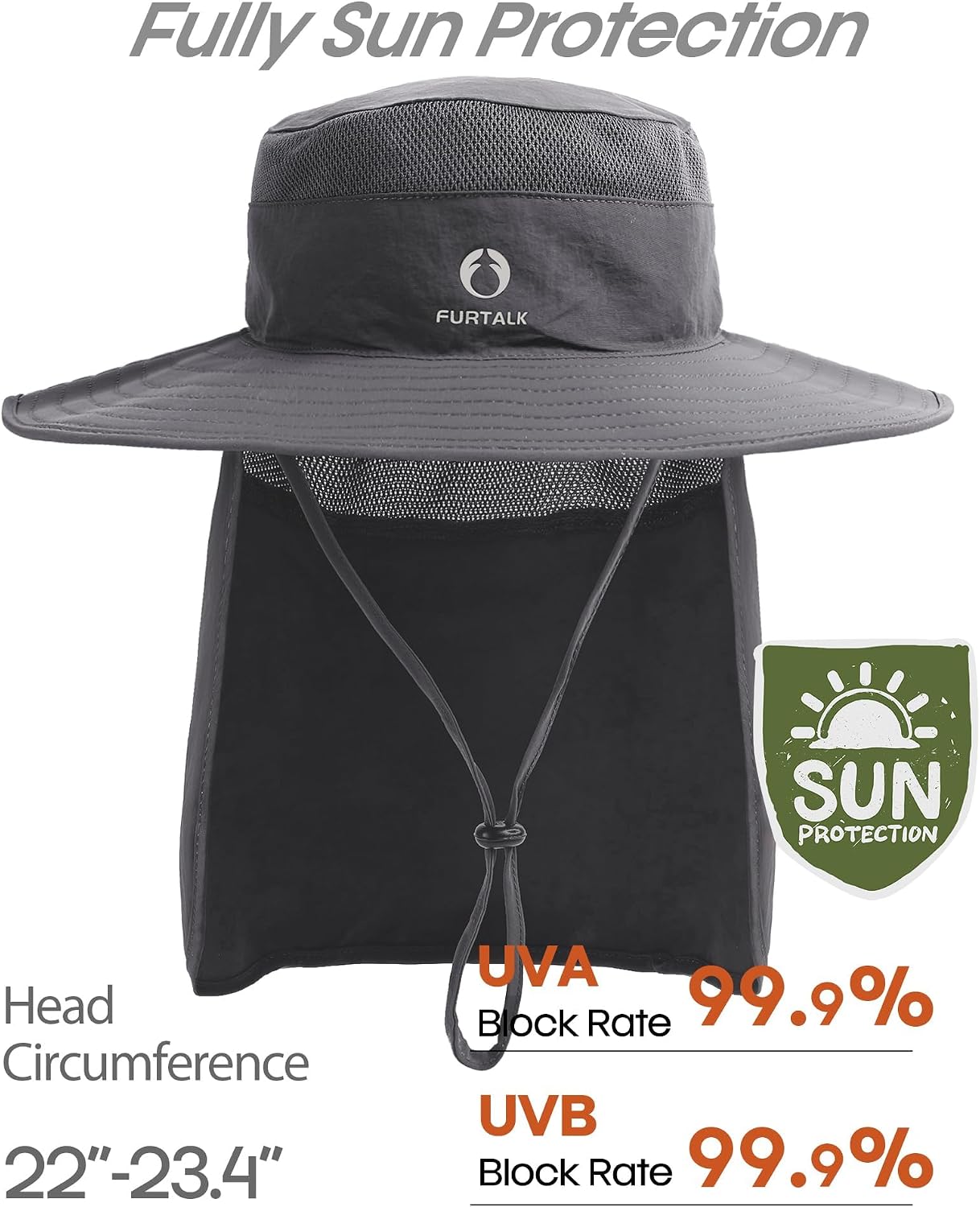 FURTALK Sun Hats for Men Women Fishing Hat with Neck Flap UPF 80+ Breathable Wide Brim Hiking Safari Summer Bucket Hats