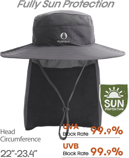 FURTALK Sun Hats for Men Women Fishing Hat with Neck Flap UPF 80+ Breathable Wide Brim Hiking Safari Summer Bucket Hats