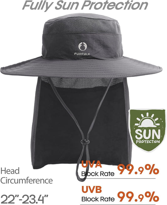 FURTALK Sun Hats for Men Women Fishing Hat with Neck Flap UPF 80+ Breathable Wide Brim Hiking Safari Summer Bucket Hats