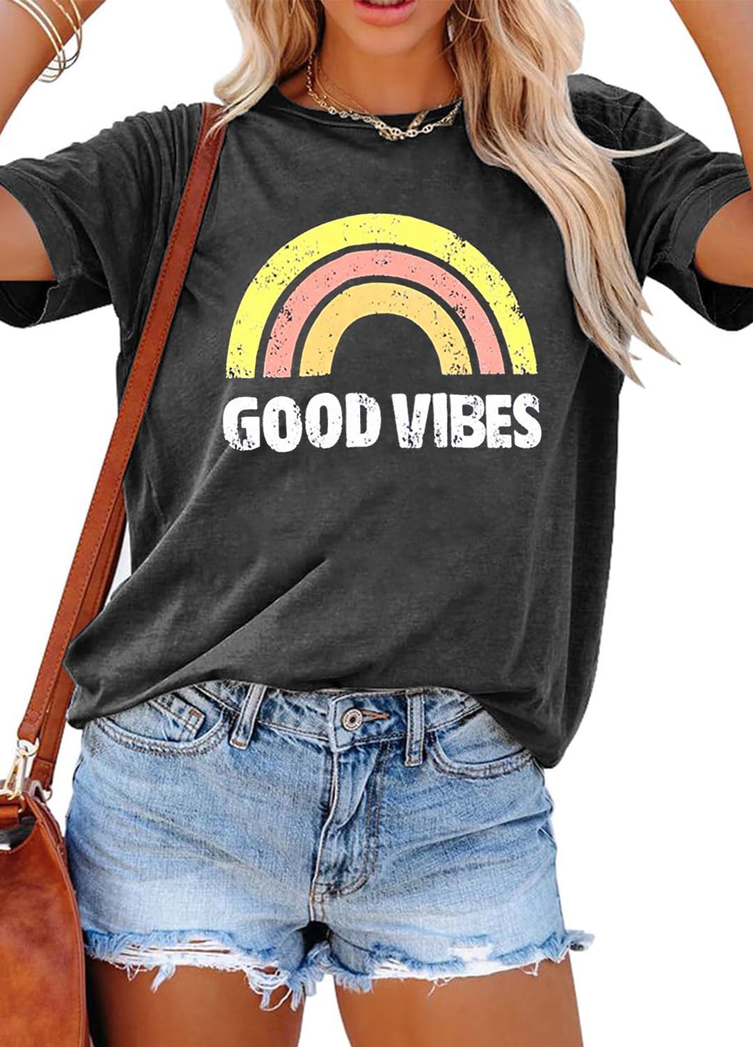 YEXIPO Womens Graphic Tees Short Sleeve Summer Tops Funny Letter Print Crew Neck Casual Loose Cute T Shirts