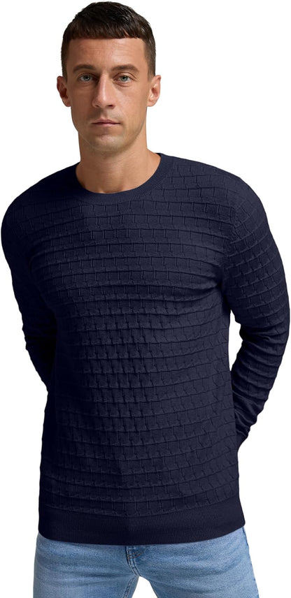 Sailwind Men's Crewneck Cable Knit Sweater Casual Textured Long-Sleeve Pullover Shirts