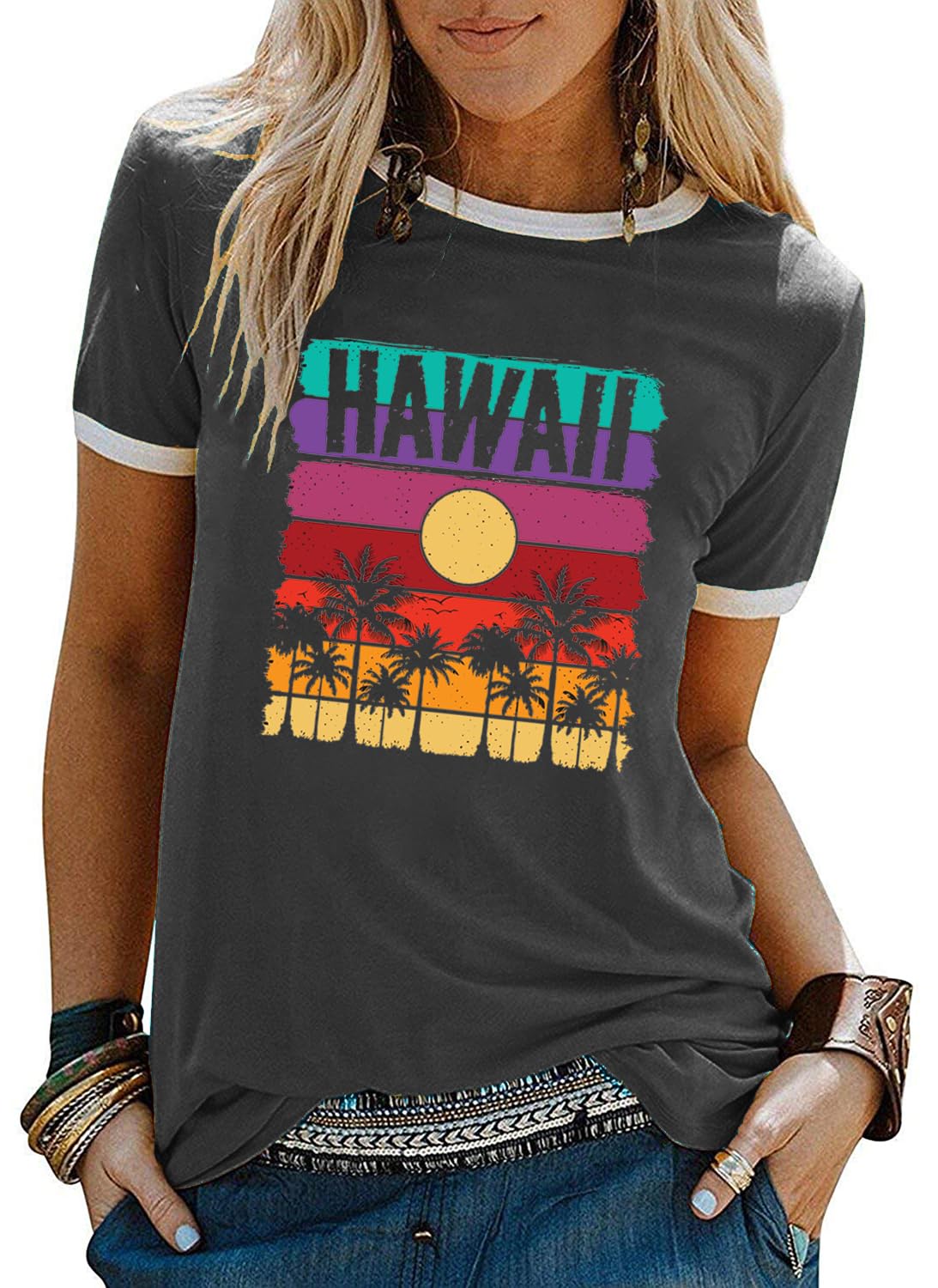 YEXIPO Graphic Tees for Women Short Sleeve Summer Tops Funny Letter Printed Loose Casual T Shirts
