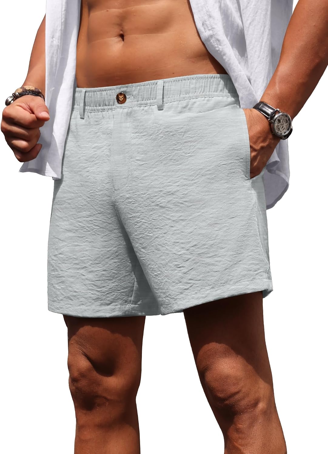 Sailwind Men’s 5.5" Linen Shorts Casual Summer Elastic Waist Lightweight Vacation Shorts with Pockets Daily Wear Outfit