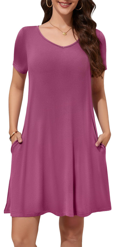 WEACZZY Summer Dresses for Women 2026 V-Neck Casual T Shirt Dress Loose Short Sleeve Flowy Dresses with Pockets