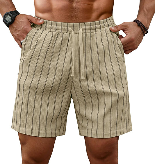Sailwind Mens Striped Casual 7" Shorts Summer Beach Elastic Waist Drawstring Shorts with Pockets