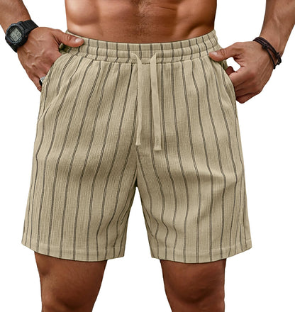 Sailwind Mens Striped Casual 7" Shorts Summer Beach Elastic Waist Drawstring Shorts with Pockets