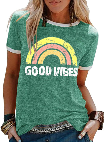 YEXIPO Womens Graphic Tees Short Sleeve Summer Tops Funny Letter Print Crew Neck Casual Loose Cute T Shirts