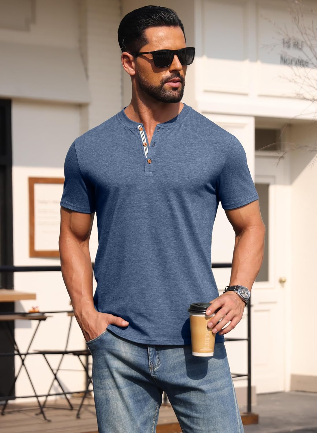 Sailwind Mens Henley Cotton Shirts Casual Short Sleeve Lightweight Button T-Shirts Summer Basic Tee