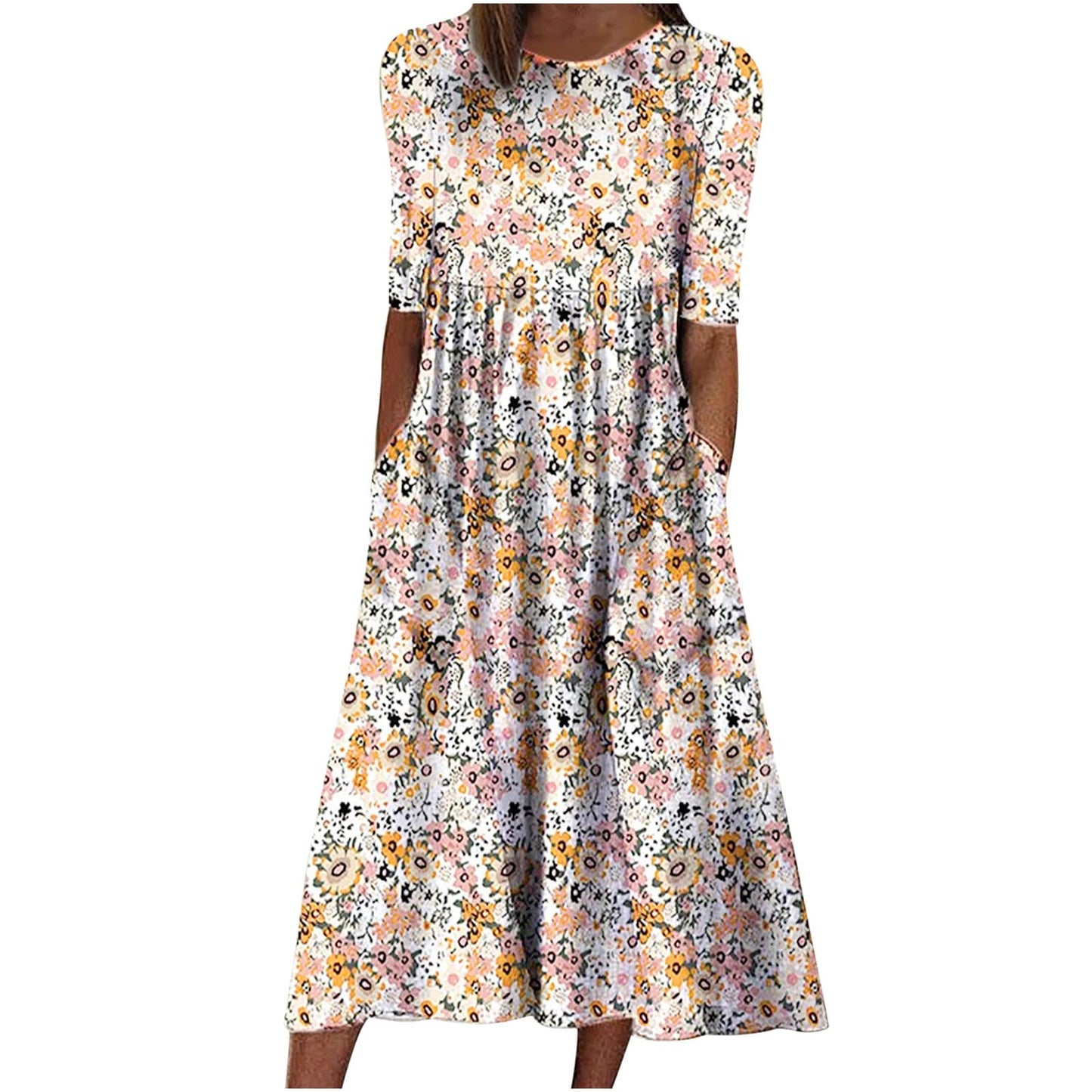 fartey Tshirt Dress for Women 2026 Casual Plus Size Summer Midi Dress Boho Floral Print Loose Flowy Long Dresses with Pockets