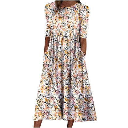 fartey Tshirt Dress for Women 2026 Casual Plus Size Summer Midi Dress Boho Floral Print Loose Flowy Long Dresses with Pockets