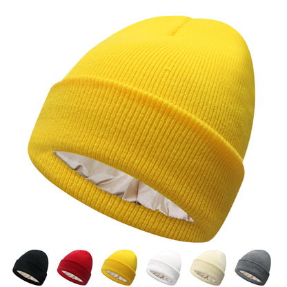 PFFY Satin Lined Beanie for Women Silk Lining Soft Winter Hats Reduce Frizz Knit Beanies Warm Skull Cap
