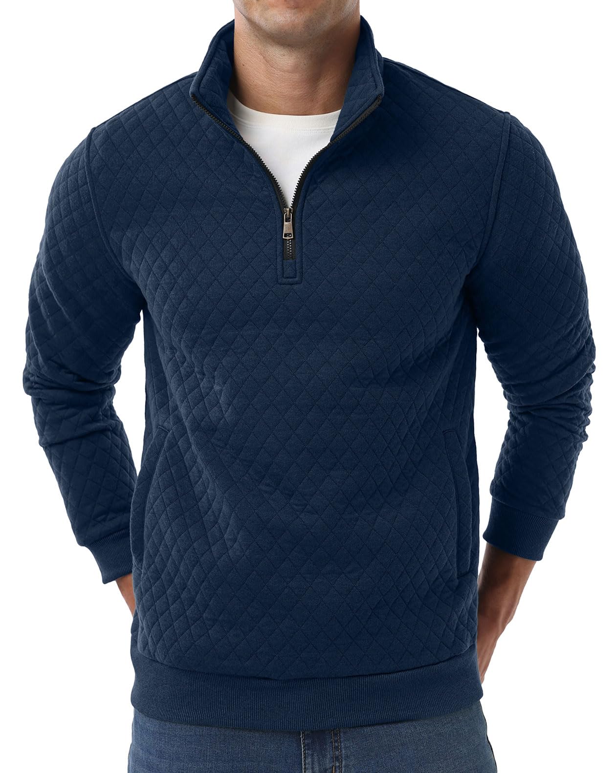 Sailwind Mens Quarter Zip Sweatshirt Long Sleeve Quilted Pullover Casual Mock Neck Polo Sweater