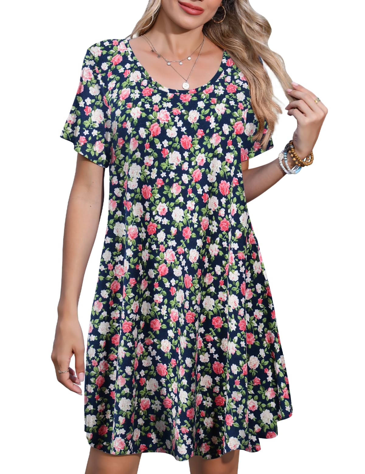 JollieLovin Plus Size Summer T-Shirt Casual Dresses for Curvy Women Flowy Swing