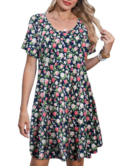 JollieLovin Plus Size Summer T-Shirt Casual Dresses for Curvy Women Flowy Swing