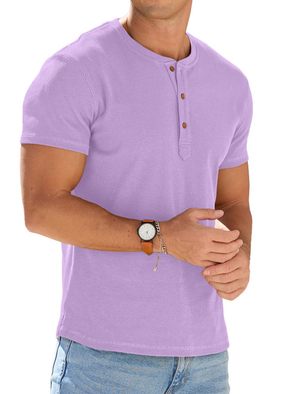 Sailwind Mens Muscle Slim Henley Shirts Short Sleeve Athletic T-Shirts Cotton Summer Button Tees