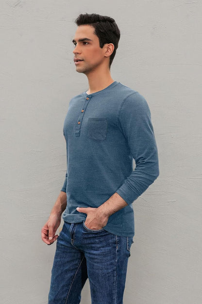 Sailwind Mens Henley Long Sleeve T-Shirt Cotton Casual Shirt with Pocket