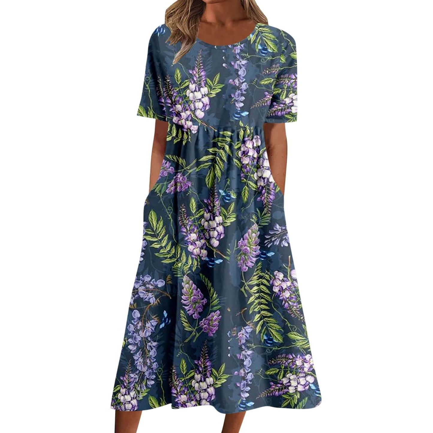 fartey Tshirt Dress for Women 2026 Casual Plus Size Summer Midi Dress Boho Floral Print Loose Flowy Long Dresses with Pockets