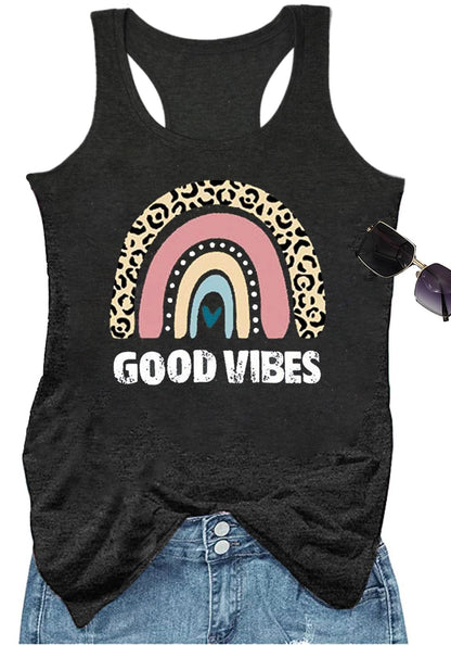 YEXIPO Womens Graphic Tank Tops Racerback Summer Tops Casual Loose Workout Tanks Beach Vacation Sleeveless Shirt Tank Top