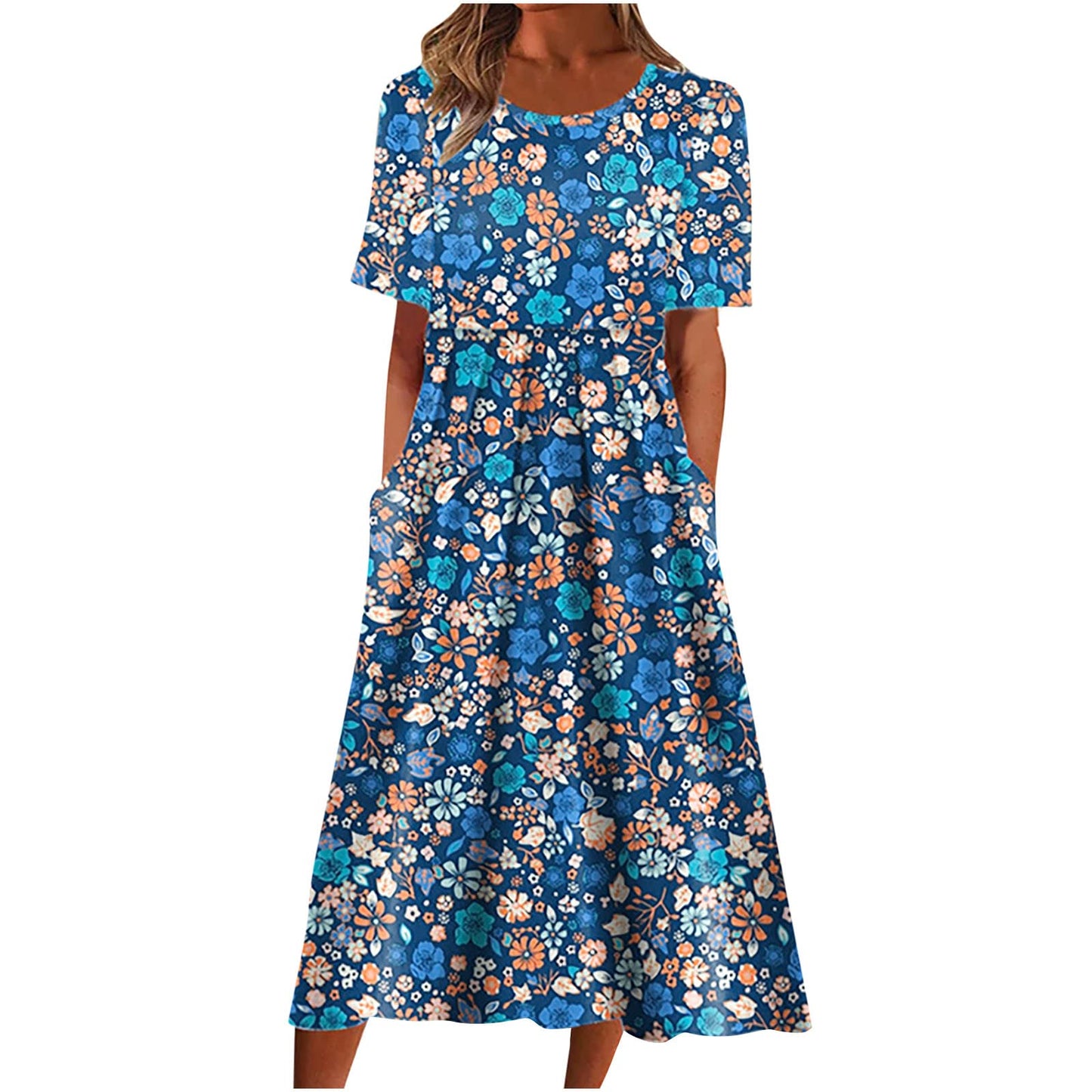 fartey Tshirt Dress for Women 2026 Casual Plus Size Summer Midi Dress Boho Floral Print Loose Flowy Long Dresses with Pockets