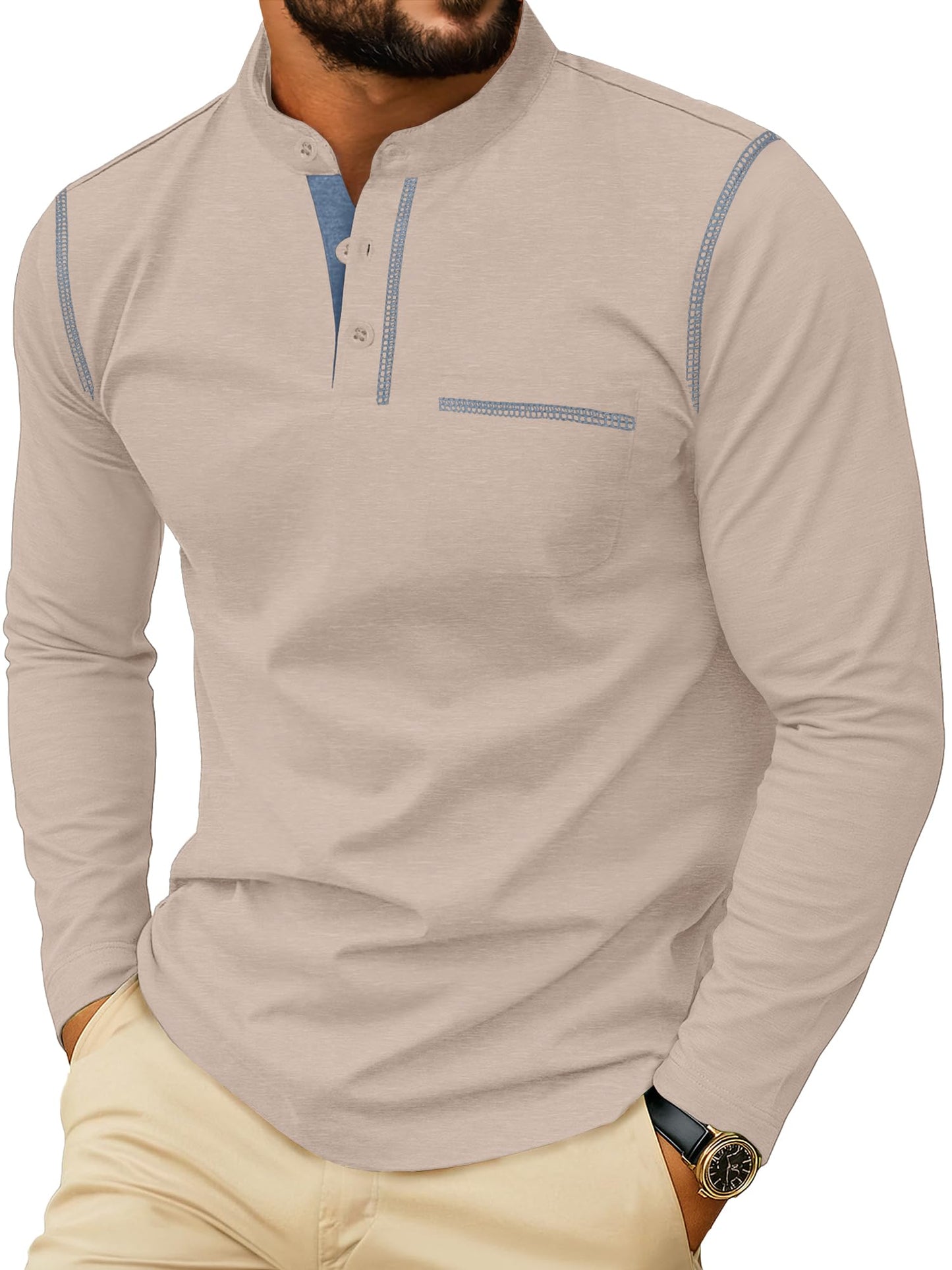 Sailwind Men's Henley Shirts Long Sleeve Button T-Shirt Casual Stylish Cotton Pullover Shirt with Pocket