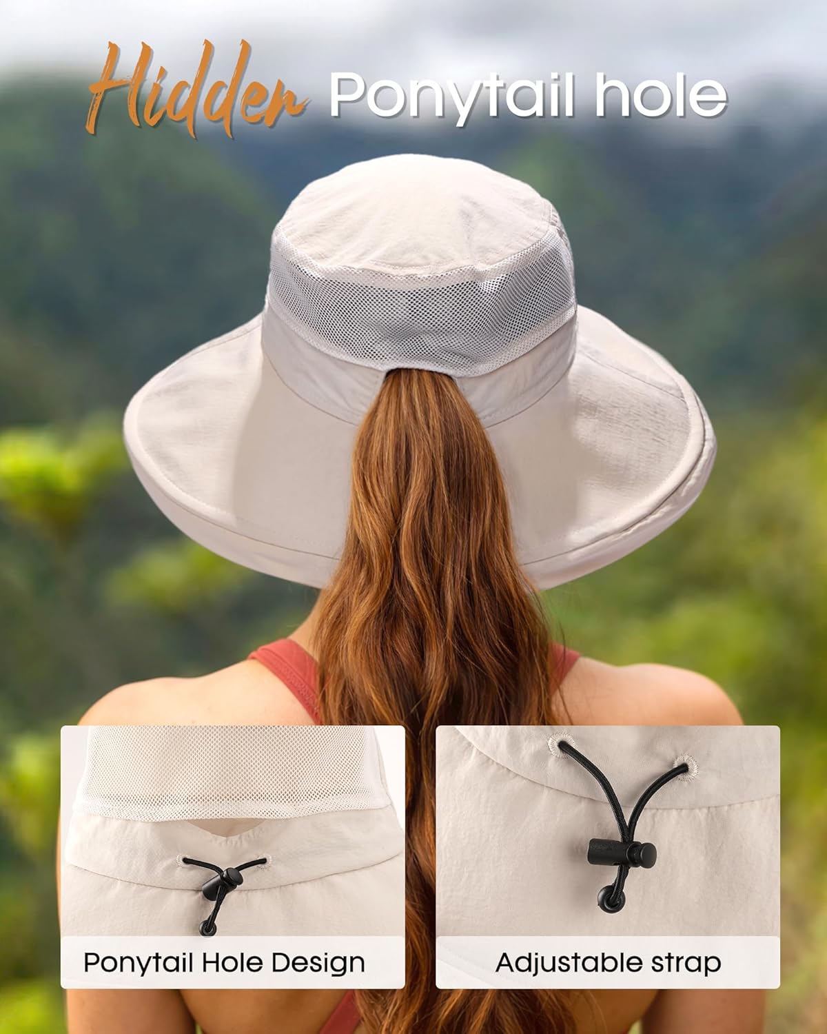 FURTALK Wide Brim Sun Hat with Ponytail Hole for Women UPF 80+ UV Protection Packable Bucket Hiking Travel Outdoor Hat