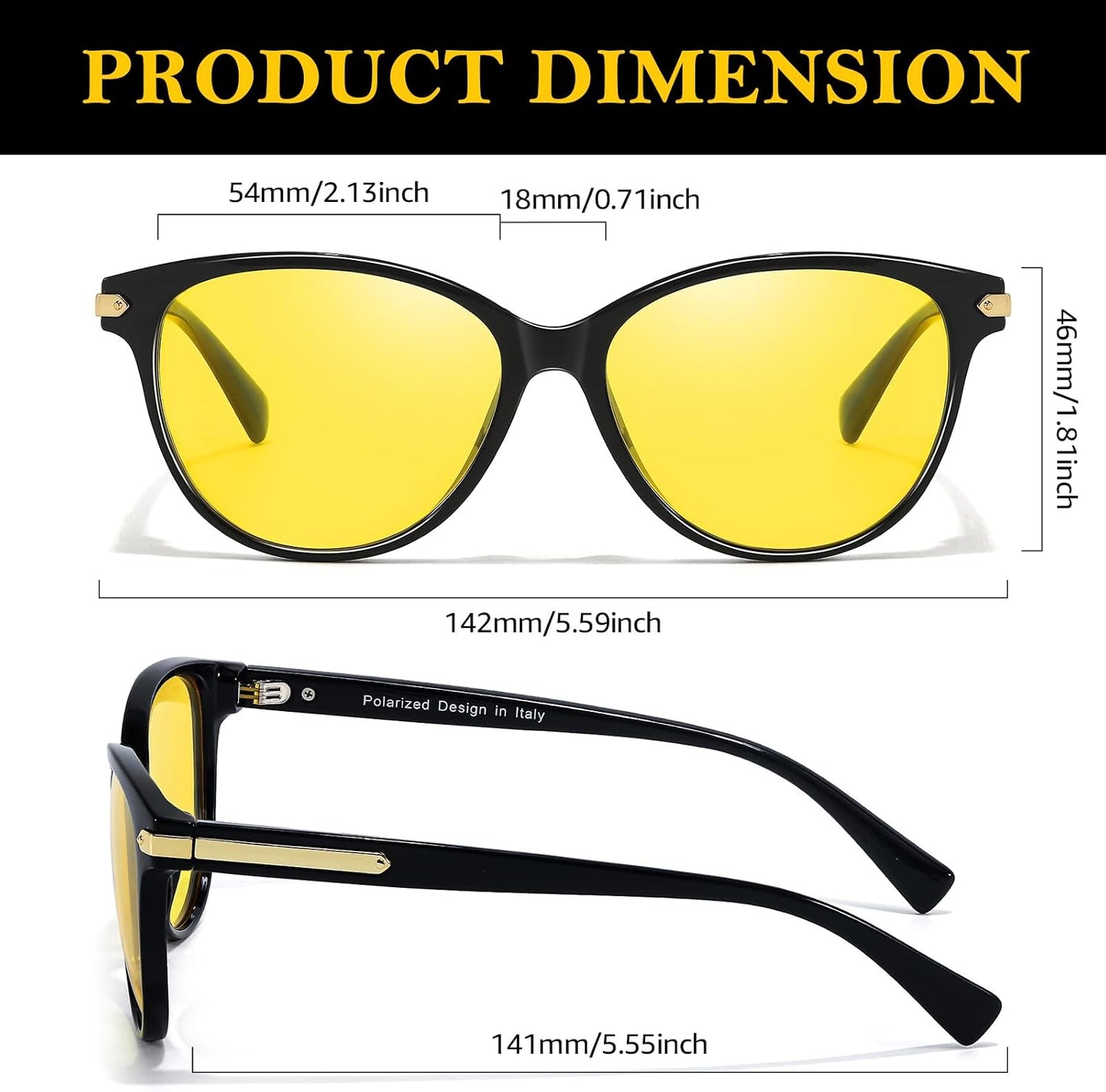TJUTR Night Vision Driving Glasses for Men & Women, Polarized Anti Glare Yellow Lens Glasses for Night Time Safety TN2582